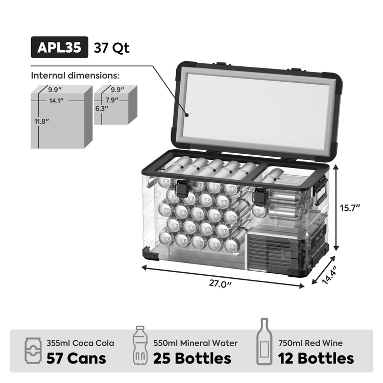 APL35 Dual Zone Aluminum Black Fridge | ICECO | 35 LT