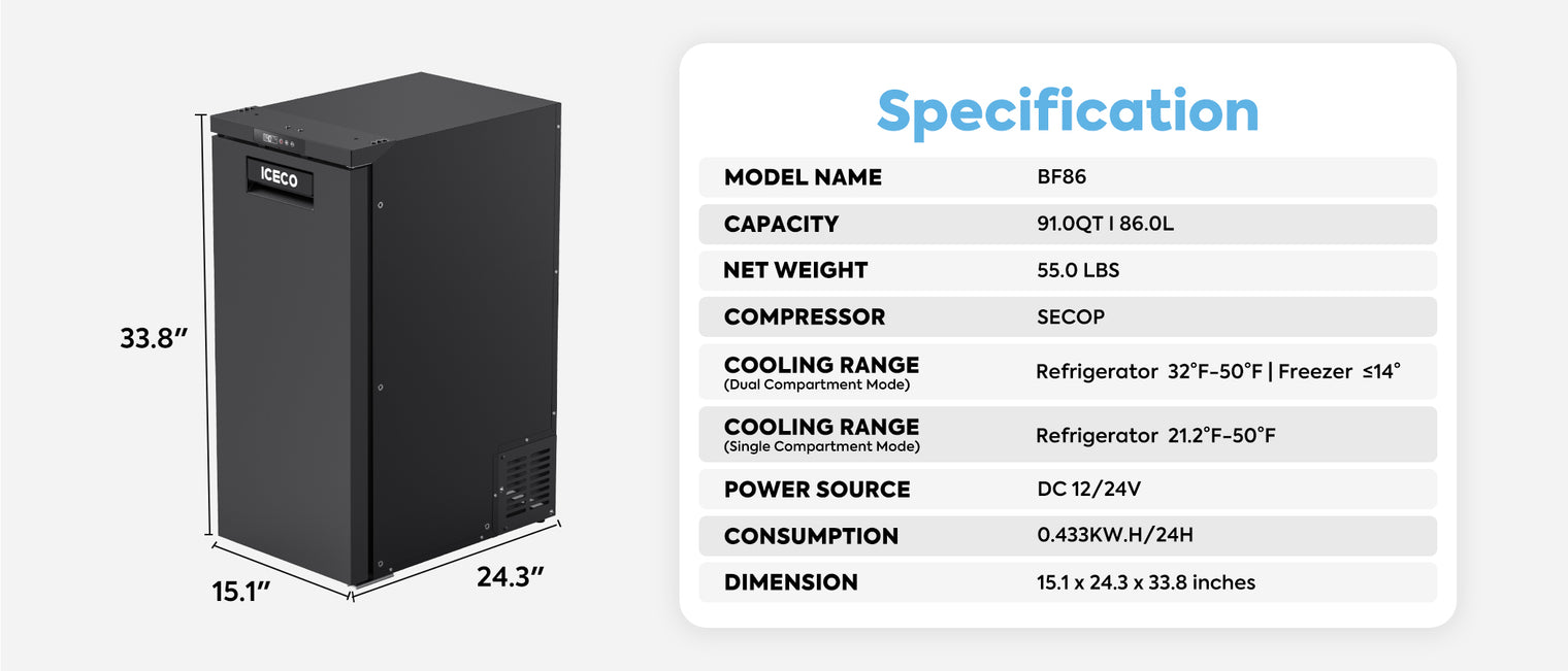 BF86 RV/Truck Refrigerator/Freezer | ICECO | 86L