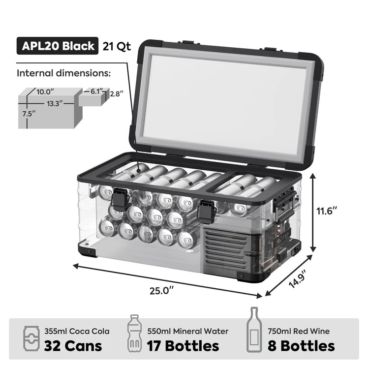 APL20 Light Duty Aluminum Black Freezer Single Zone | ICECO | 20 LT