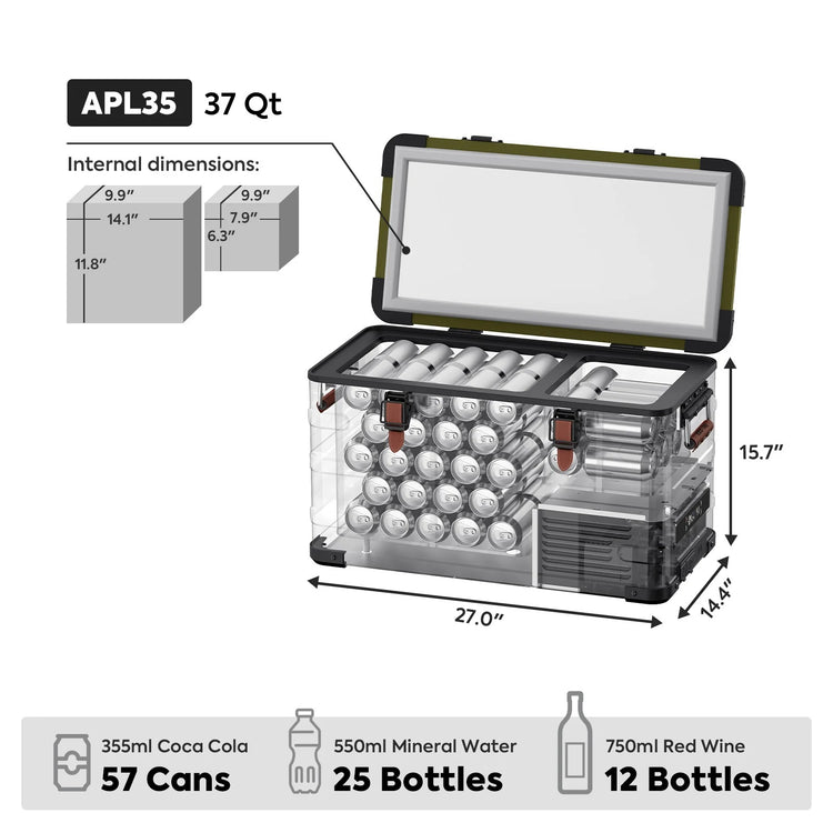Jeep APL35 Dual Zone Aluminum Olive Freezer | ICECO | 35L