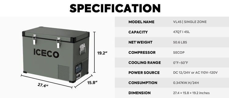 VL45 Portable Freezer Single Zone | ICECO | 45 LT