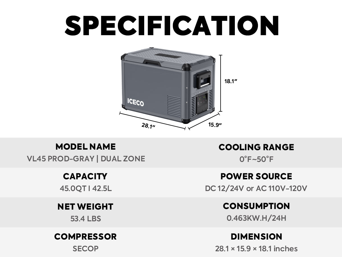 VL45ProD Dual Zone Portable Freezer - Gray | ICECO