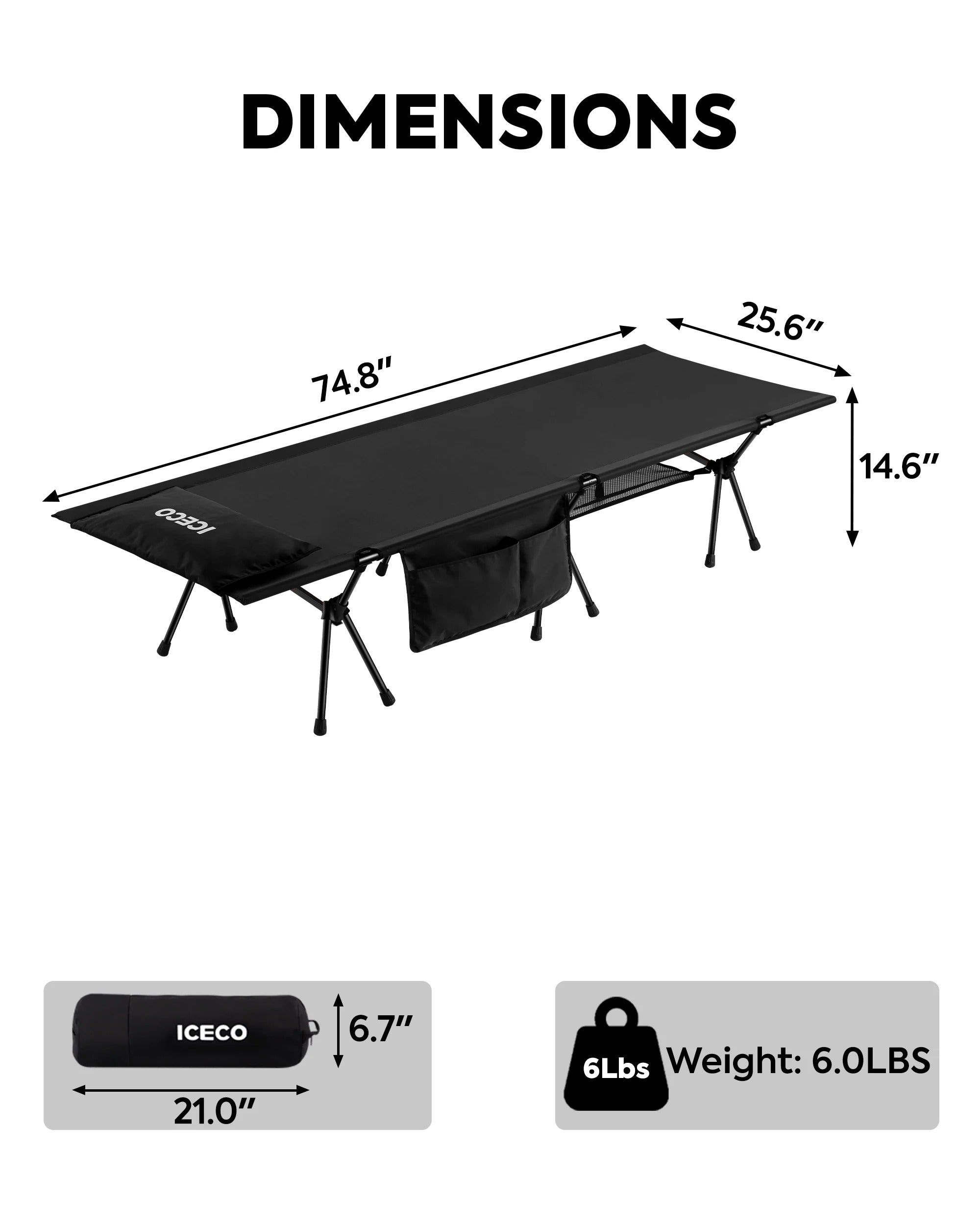 Portable Camping Cot Folding Quick Set Up Cot| ICECO Outdoor